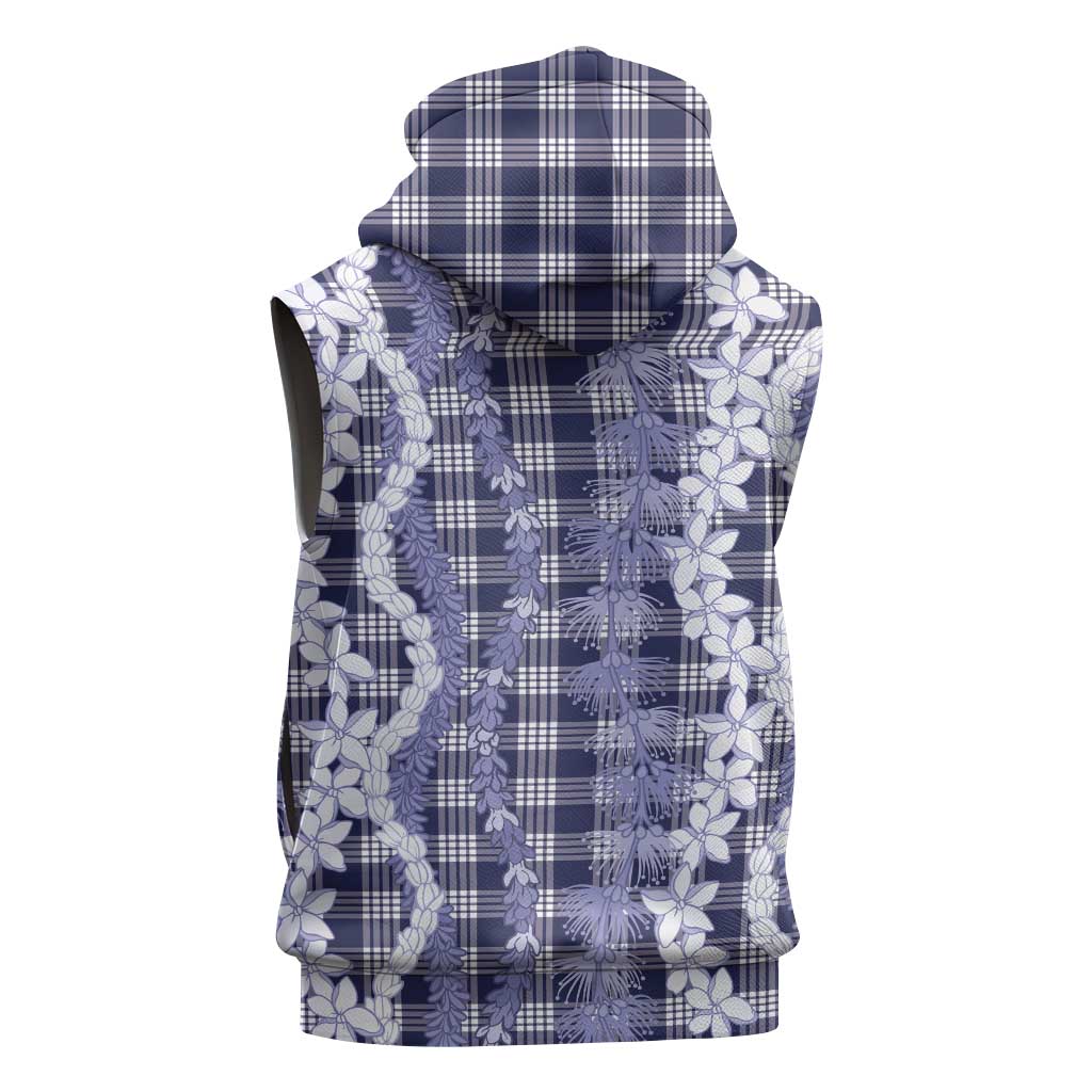 Hawaiian Ohia Lehua Lei Sleeveless Zip Hoodie Plaid Palaka Uliuli hohonu Pattern - Polynesian Pride