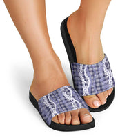 Hawaiian Ohia Lehua Lei Slide Sandals Plaid Palaka Uliuli hohonu Pattern - Polynesian Pride