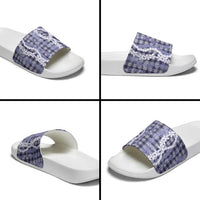 Hawaiian Ohia Lehua Lei Slide Sandals Plaid Palaka Uliuli hohonu Pattern - Polynesian Pride