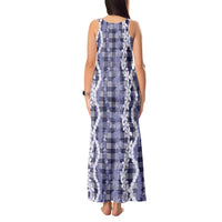 Hawaiian Ohia Lehua Lei Tank Maxi Dress Plaid Palaka Uliuli hohonu Pattern - Polynesian Pride