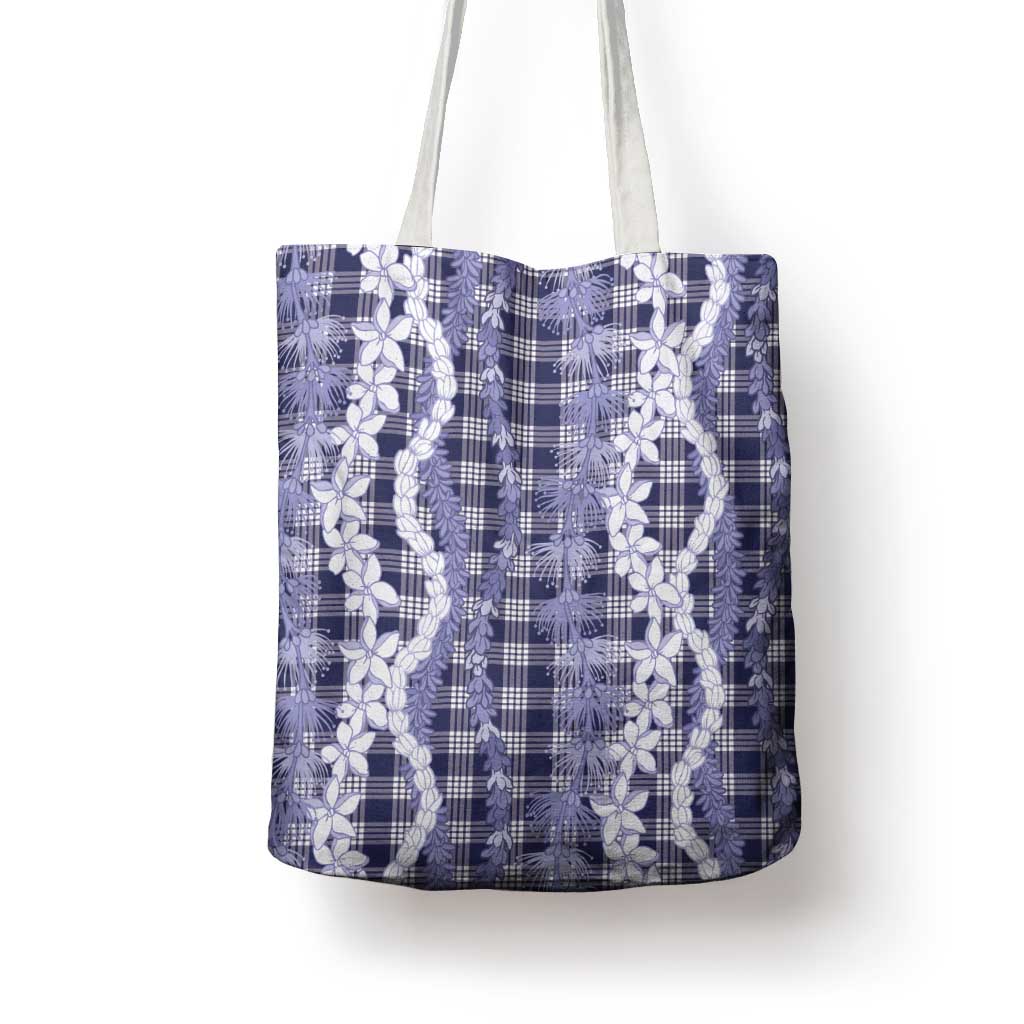 Hawaiian Ohia Lehua Lei Tote Bag Plaid Palaka Uliuli hohonu Pattern - Polynesian Pride