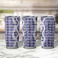 Hawaiian Ohia Lehua Lei Tumbler Cup Plaid Palaka Uliuli hohonu Pattern - Polynesian Pride