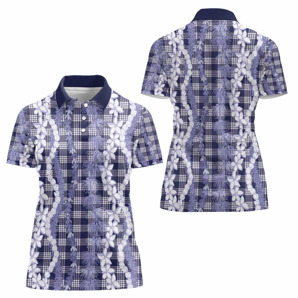 Hawaiian Ohia Lehua Lei Women Polo Shirt Plaid Palaka Uliuli hohonu Pattern - Polynesian Pride