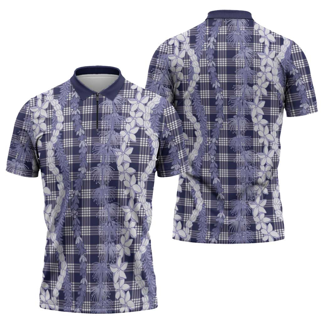 Hawaiian Ohia Lehua Lei Zipper Polo Shirt Plaid Palaka Uliuli hohonu Pattern LT9 - Polynesian Pride