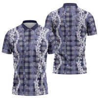 Hawaiian Ohia Lehua Lei Zipper Polo Shirt Plaid Palaka Uliuli hohonu Pattern LT9 - Polynesian Pride