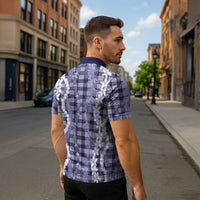 Hawaiian Ohia Lehua Lei Zipper Polo Shirt Plaid Palaka Uliuli hohonu Pattern LT9 - Polynesian Pride
