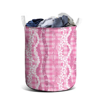 Hawaiian Ohia Lehua Lei Laundry Basket Plaid Palaka Akala Pattern - Polynesian Pride