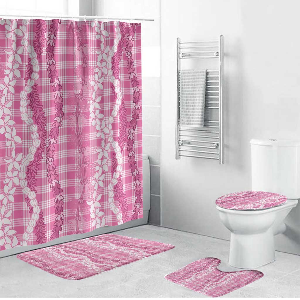 Hawaiian Ohia Lehua Lei Bathroom Set Plaid Palaka Akala Pattern - Polynesian Pride