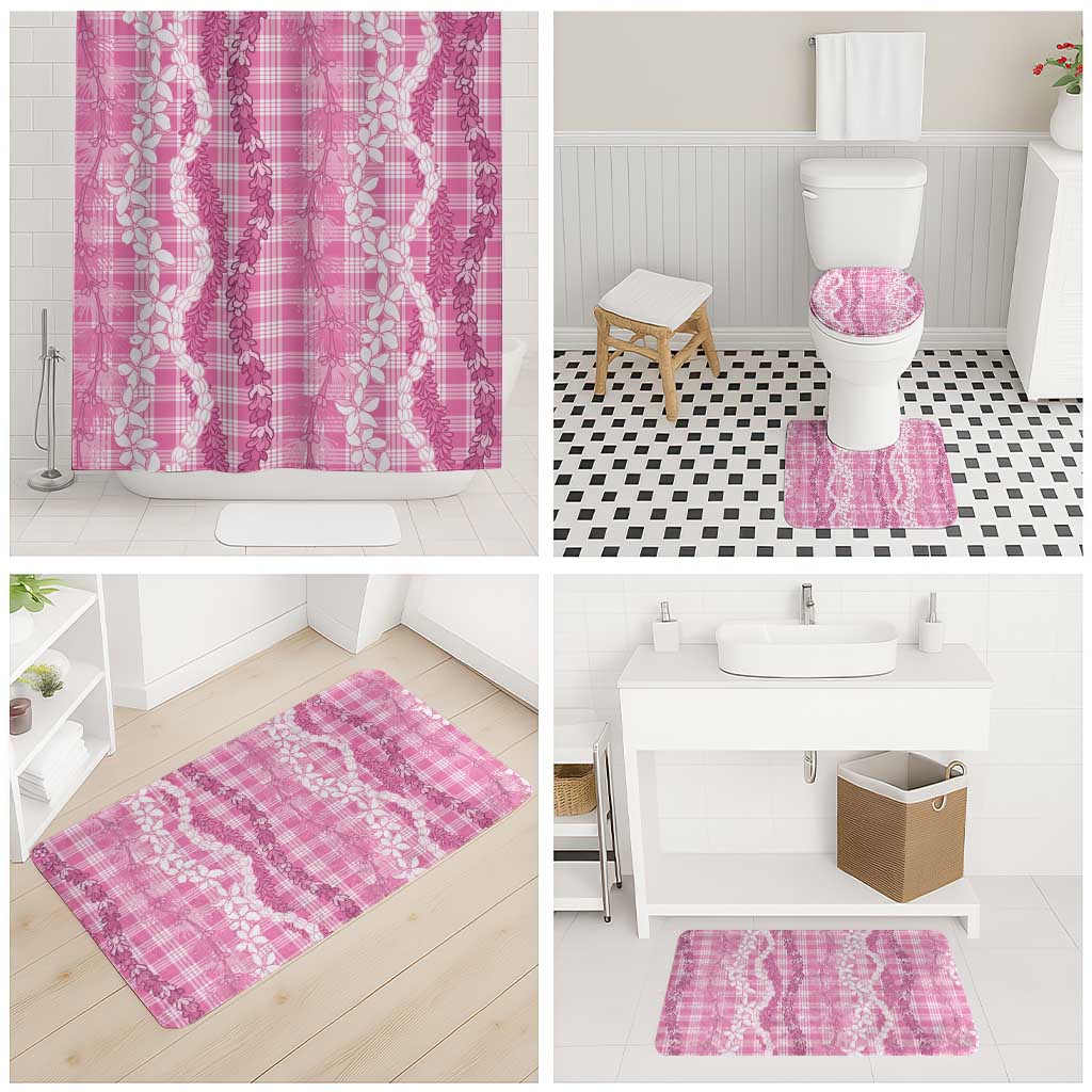 Hawaiian Ohia Lehua Lei Bathroom Set Plaid Palaka Akala Pattern - Polynesian Pride