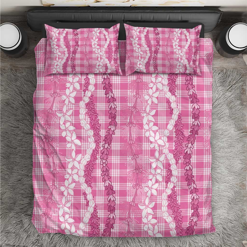 Hawaiian Ohia Lehua Lei Bedding Set Plaid Palaka Akala Pattern - Polynesian Pride