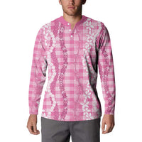 Hawaiian Ohia Lehua Lei Button Sweatshirt Plaid Palaka Akala Pattern - Polynesian Pride