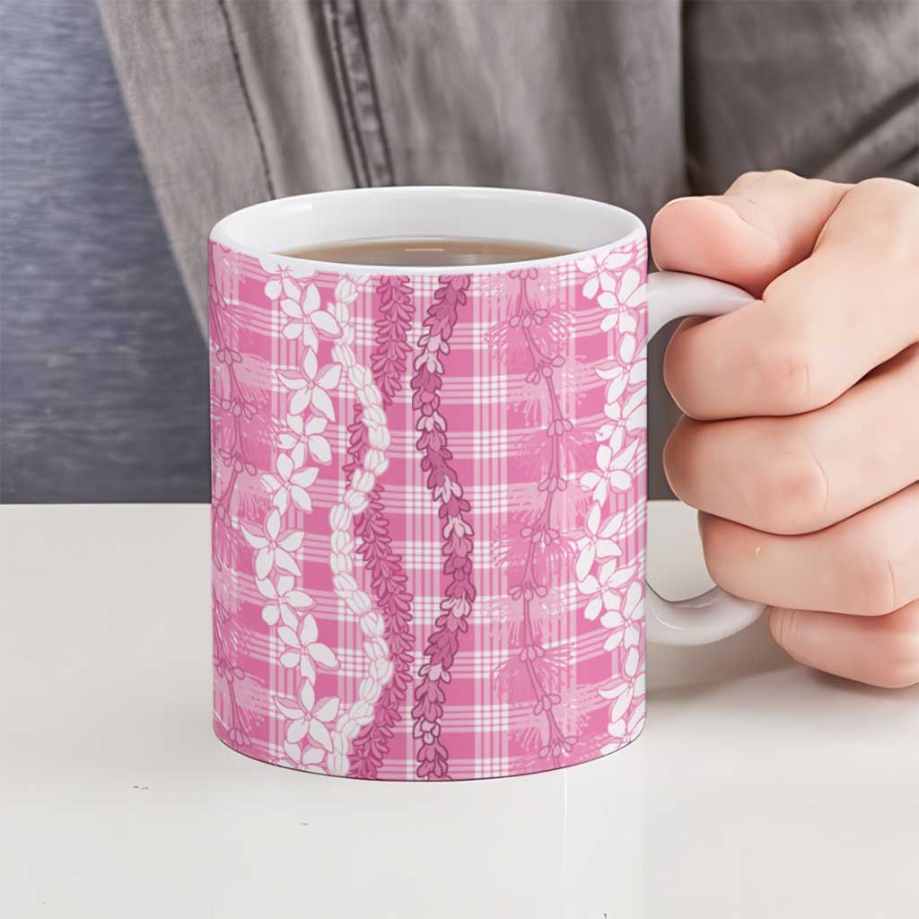 Hawaiian Ohia Lehua Lei Ceramic Mug Plaid Palaka Akala Pattern - Polynesian Pride