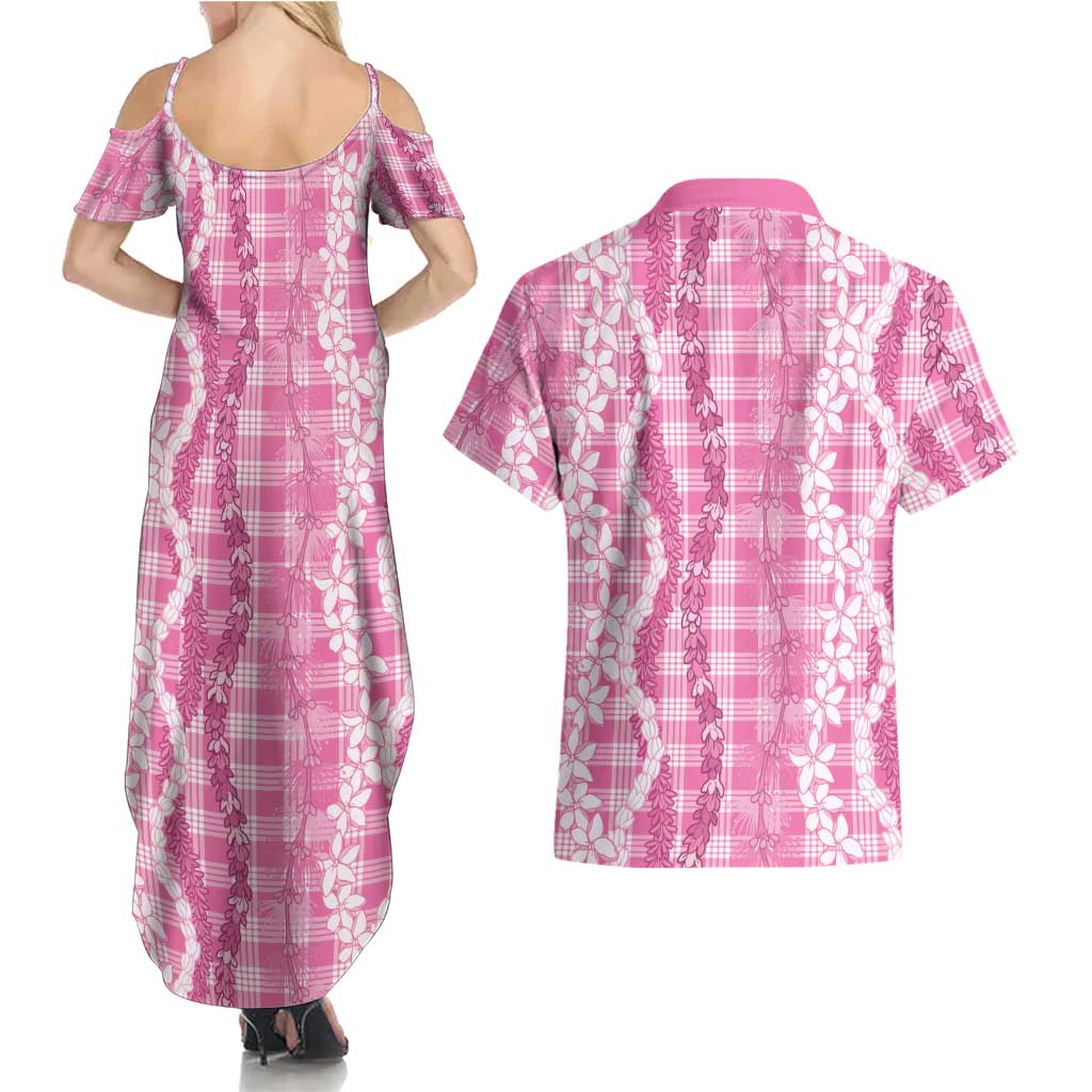Hawaiian Ohia Lehua Lei Couples Matching Summer Maxi Dress and Hawaiian Shirt Plaid Palaka Akala Pattern LT9 - Polynesian Pride