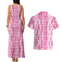 Hawaiian Ohia Lehua Lei Couples Matching Tank Maxi Dress and Hawaiian Shirt Plaid Palaka Akala Pattern LT9 - Polynesian Pride