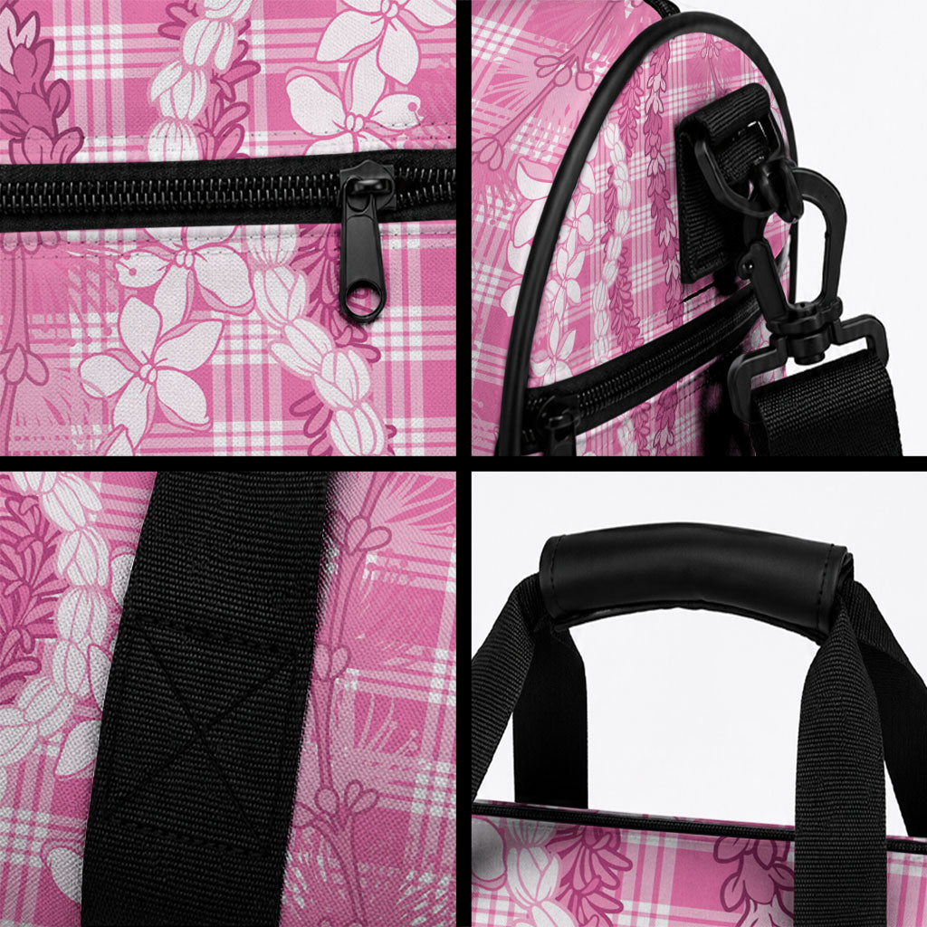 Hawaiian Ohia Lehua Lei Duffle Bag Plaid Palaka Akala Pattern