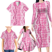 Hawaiian Ohia Lehua Lei Family Matching Long Sleeve Bodycon Dress and Hawaiian Shirt Plaid Palaka Akala Pattern LT9 - Polynesian Pride