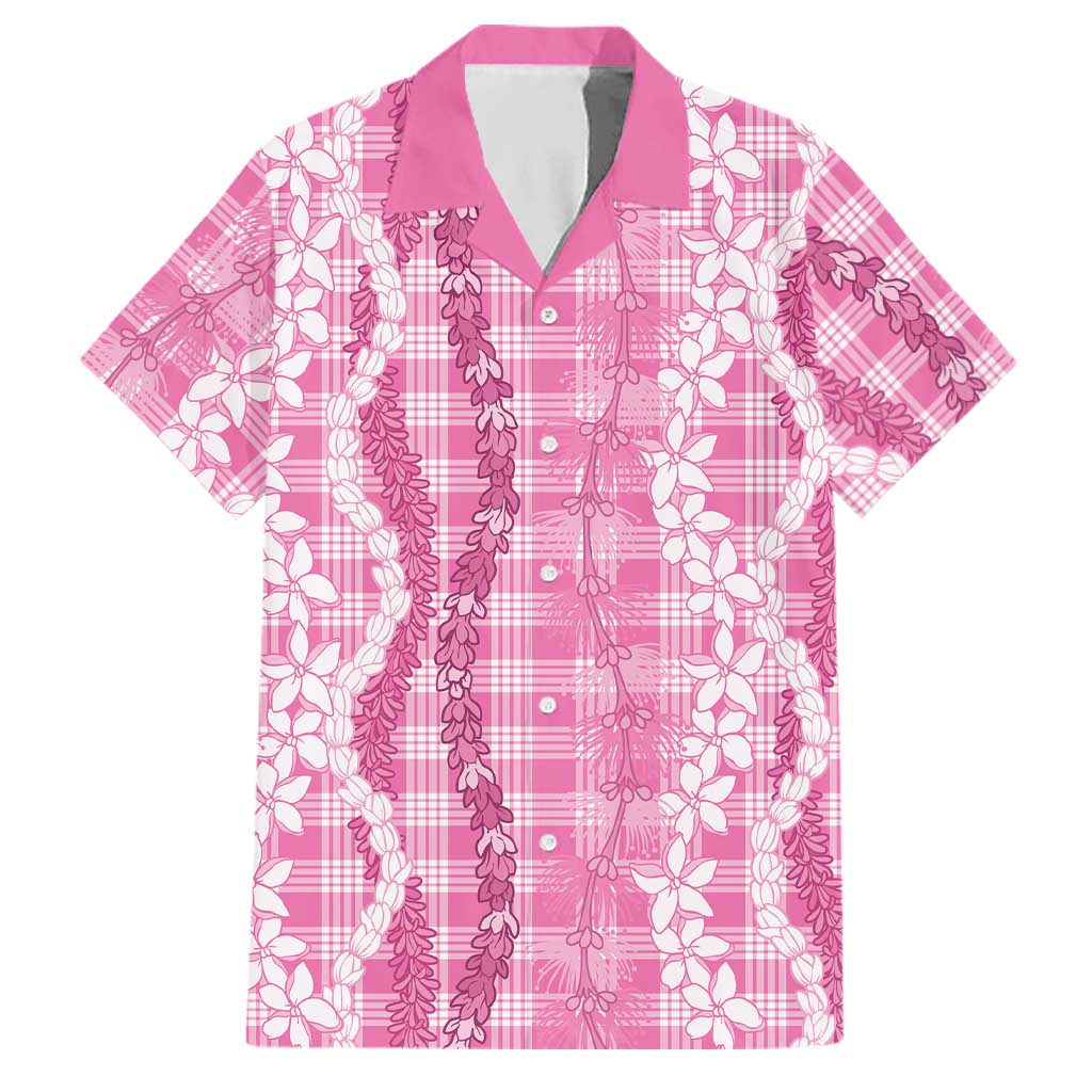 Hawaiian Ohia Lehua Lei Family Matching Long Sleeve Bodycon Dress and Hawaiian Shirt Plaid Palaka Akala Pattern LT9 Dad's Shirt - Short Sleeve Pink - Polynesian Pride