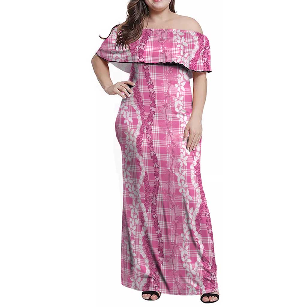 Hawaiian Ohia Lehua Lei Family Matching Off Shoulder Maxi Dress and Hawaiian Shirt Plaid Palaka Akala Pattern LT9 Pink - Polynesian Pride