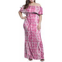Hawaiian Ohia Lehua Lei Family Matching Off Shoulder Maxi Dress and Hawaiian Shirt Plaid Palaka Akala Pattern LT9 Pink - Polynesian Pride