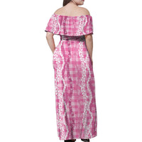 Hawaiian Ohia Lehua Lei Family Matching Off Shoulder Maxi Dress and Hawaiian Shirt Plaid Palaka Akala Pattern LT9 - Polynesian Pride