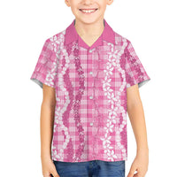 Hawaiian Ohia Lehua Lei Family Matching Off Shoulder Short Dress and Hawaiian Shirt Plaid Palaka Akala Pattern LT9 - Polynesian Pride