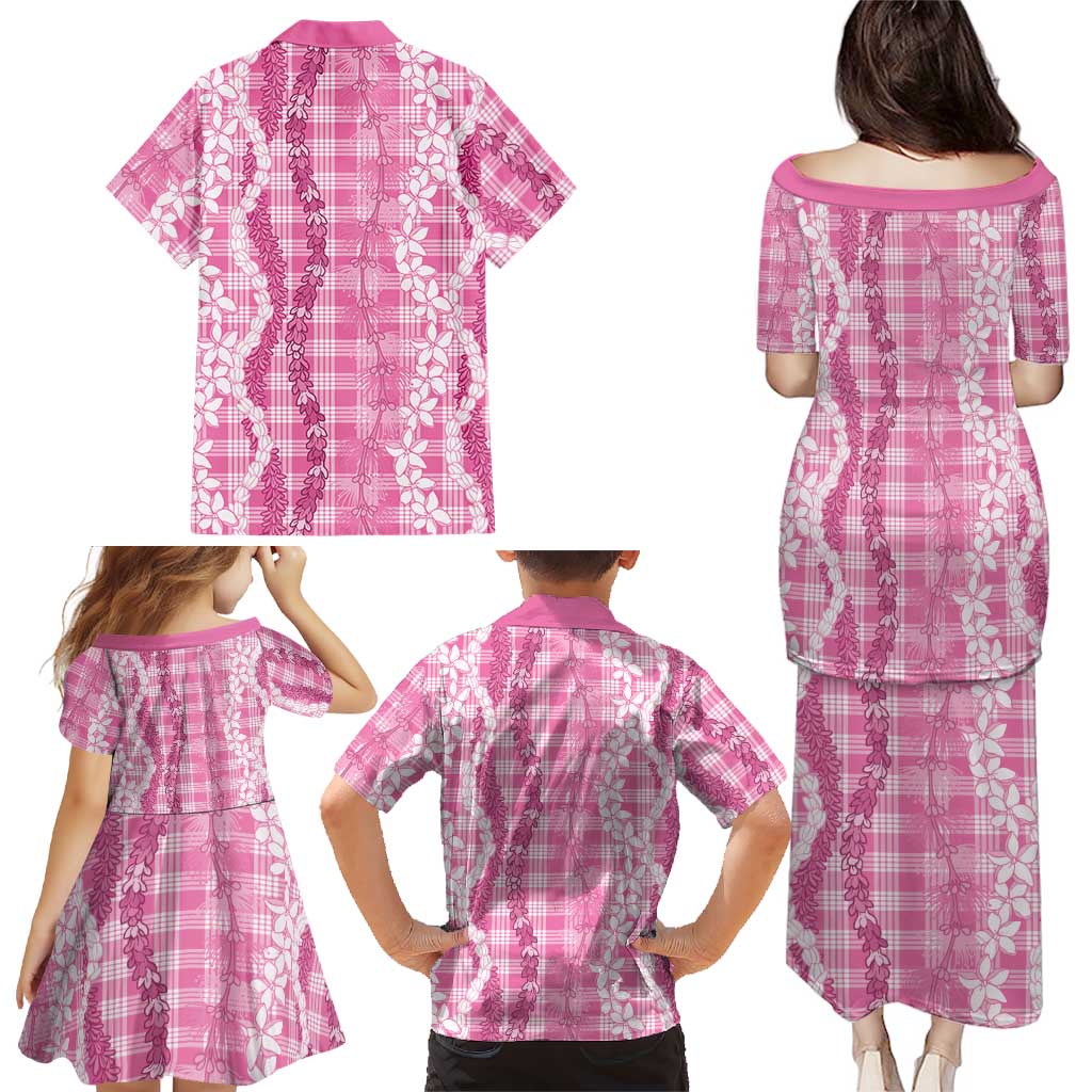Hawaiian Ohia Lehua Lei Family Matching Puletasi and Hawaiian Shirt Plaid Palaka Akala Pattern LT9 - Polynesian Pride