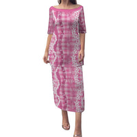 Hawaiian Ohia Lehua Lei Family Matching Puletasi and Hawaiian Shirt Plaid Palaka Akala Pattern LT9 Pink - Polynesian Pride