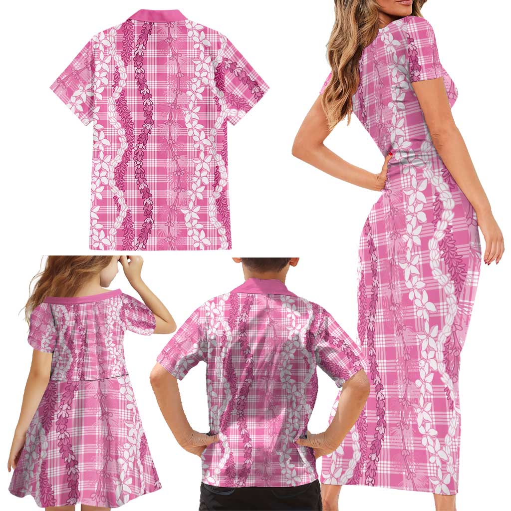 Hawaiian Ohia Lehua Lei Family Matching Short Sleeve Bodycon Dress and Hawaiian Shirt Plaid Palaka Akala Pattern LT9 - Polynesian Pride
