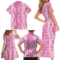 Hawaiian Ohia Lehua Lei Family Matching Short Sleeve Bodycon Dress and Hawaiian Shirt Plaid Palaka Akala Pattern LT9 - Polynesian Pride