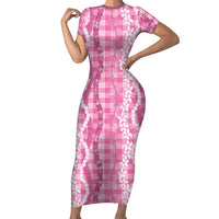 Hawaiian Ohia Lehua Lei Family Matching Short Sleeve Bodycon Dress and Hawaiian Shirt Plaid Palaka Akala Pattern LT9 Pink - Polynesian Pride