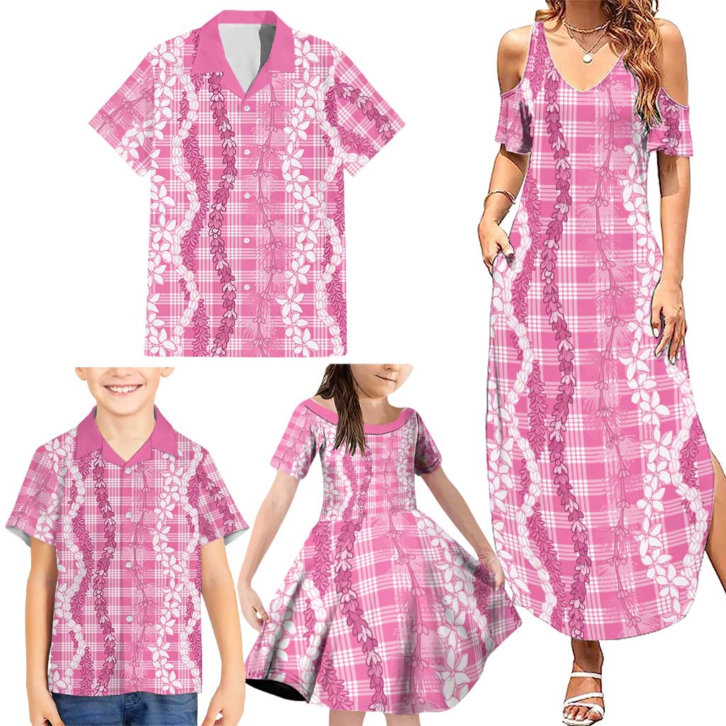 Hawaiian Ohia Lehua Lei Family Matching Summer Maxi Dress and Hawaiian Shirt Plaid Palaka Akala Pattern LT9 - Polynesian Pride