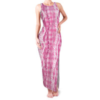 Hawaiian Ohia Lehua Lei Family Matching Tank Maxi Dress and Hawaiian Shirt Plaid Palaka Akala Pattern LT9 Pink - Polynesian Pride