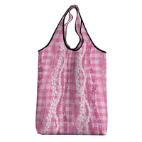 Hawaiian Ohia Lehua Lei Grocery Bag Plaid Palaka Akala Pattern - Polynesian Pride