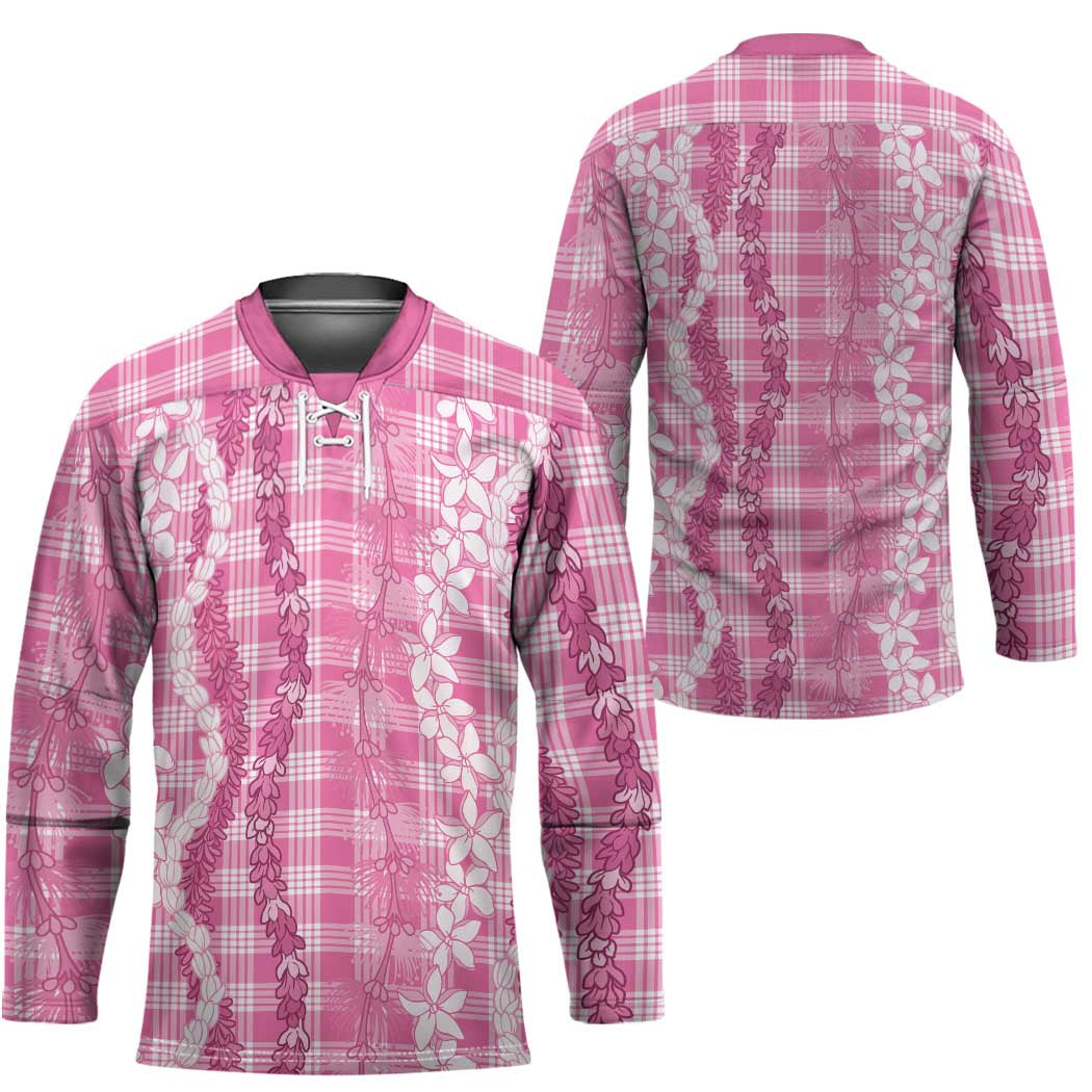 Hawaiian Ohia Lehua Lei Hockey Jersey Plaid Palaka Akala Pattern - Polynesian Pride