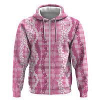 Hawaiian Ohia Lehua Lei Hoodie Plaid Palaka Akala Pattern - Polynesian Pride