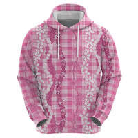 Hawaiian Ohia Lehua Lei Hoodie Plaid Palaka Akala Pattern - Polynesian Pride