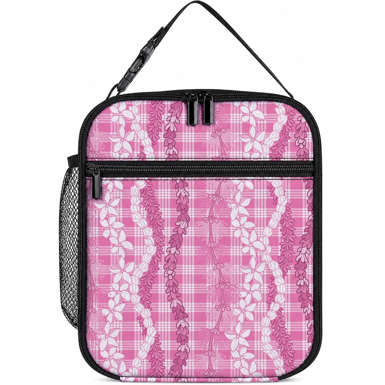 Hawaiian Ohia Lehua Lei Lunch Bag Plaid Palaka Akala Pattern