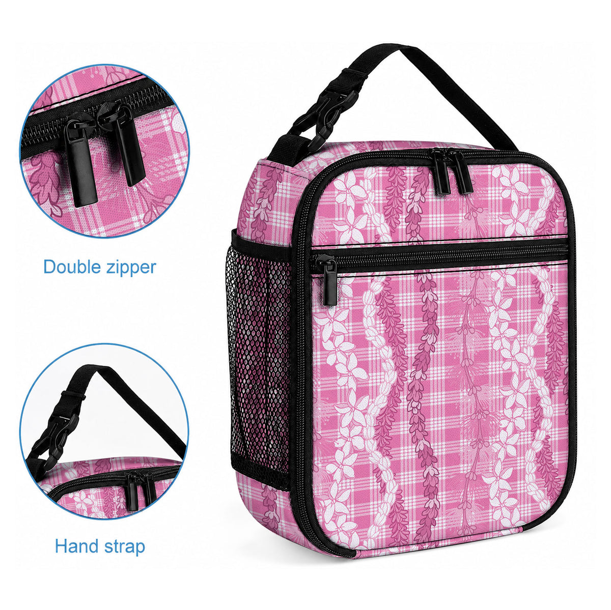 Hawaiian Ohia Lehua Lei Lunch Bag Plaid Palaka Akala Pattern