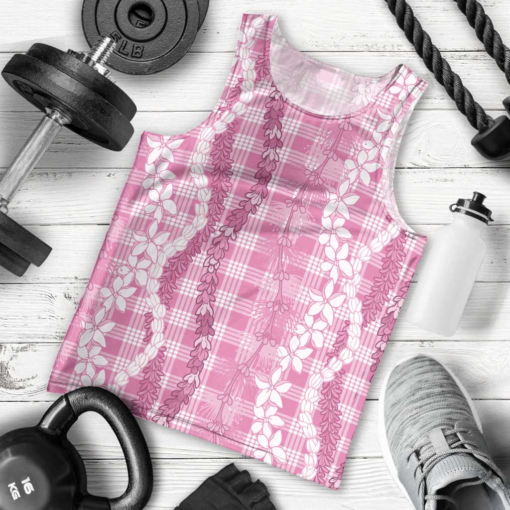 Hawaiian Ohia Lehua Lei Men Tank Top Plaid Palaka Akala Pattern - Polynesian Pride