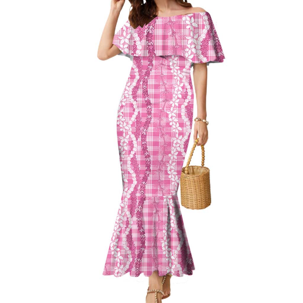 Hawaiian Ohia Lehua Lei Mermaid Dress Plaid Palaka Akala Pattern - Polynesian Pride