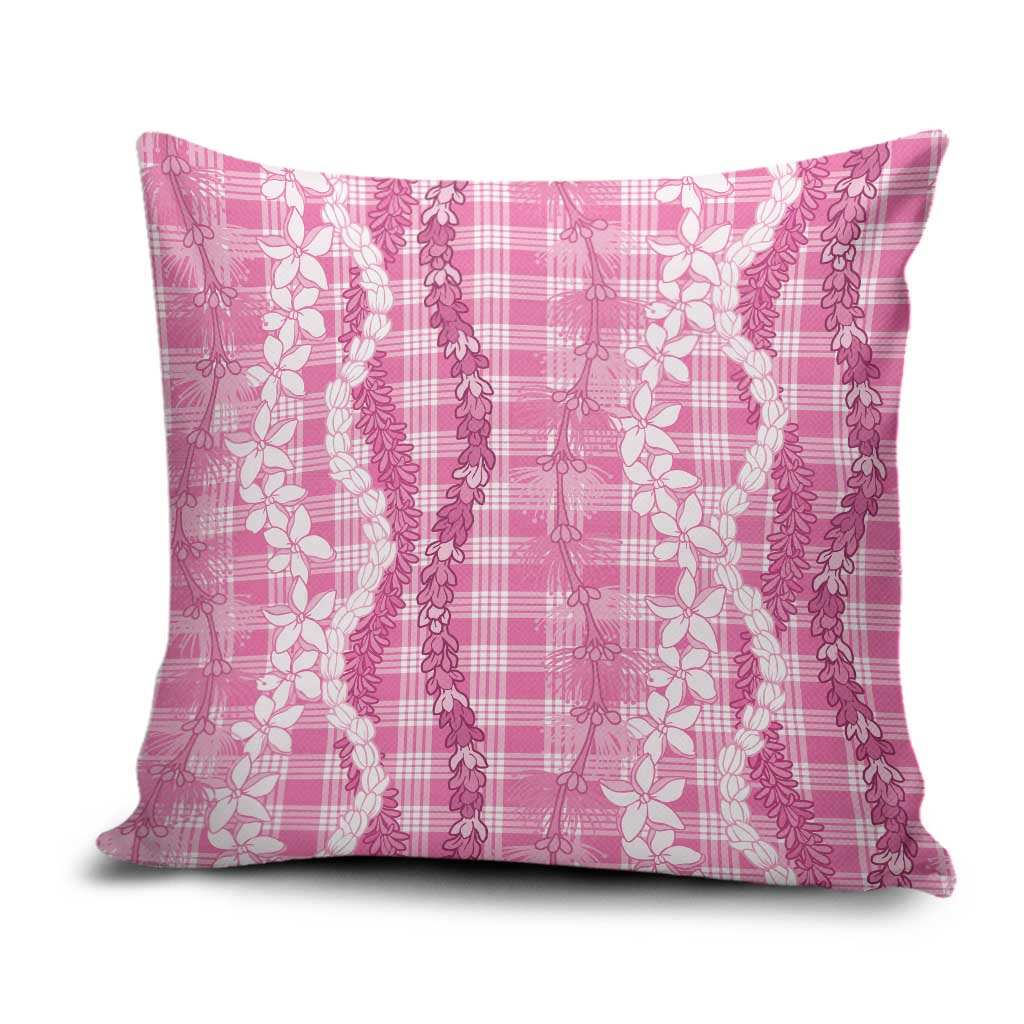 Hawaiian Ohia Lehua Lei Pillow Cover Plaid Palaka Akala Pattern - Polynesian Pride