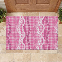 Hawaiian Ohia Lehua Lei Rubber Doormat Plaid Palaka Akala Pattern LT9 Pink - Polynesian Pride