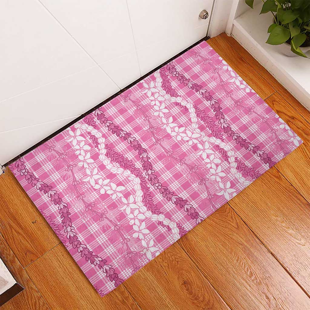 Hawaiian Ohia Lehua Lei Rubber Doormat Plaid Palaka Akala Pattern LT9 - Polynesian Pride