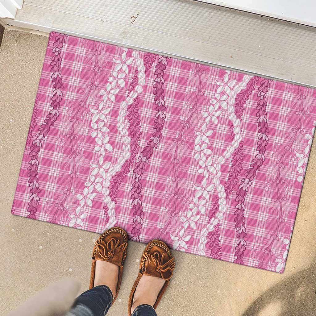 Hawaiian Ohia Lehua Lei Rubber Doormat Plaid Palaka Akala Pattern LT9 - Polynesian Pride