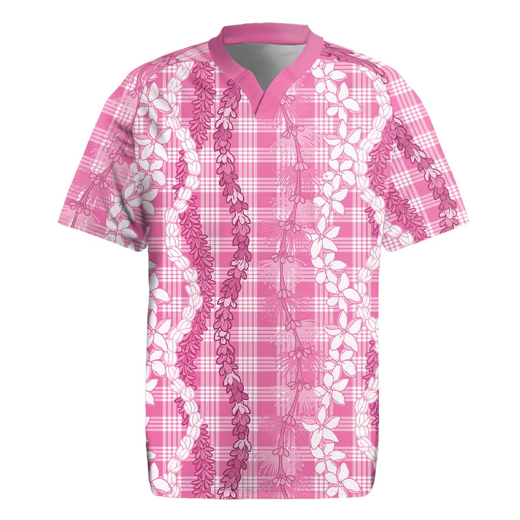 Hawaiian Ohia Lehua Lei Rugby Jersey Plaid Palaka Akala Pattern - Polynesian Pride