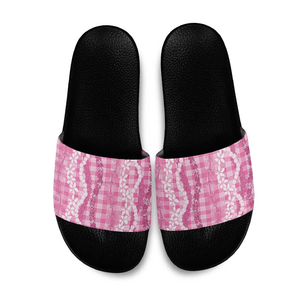 Hawaiian Ohia Lehua Lei Slide Sandals Plaid Palaka Akala Pattern - Polynesian Pride