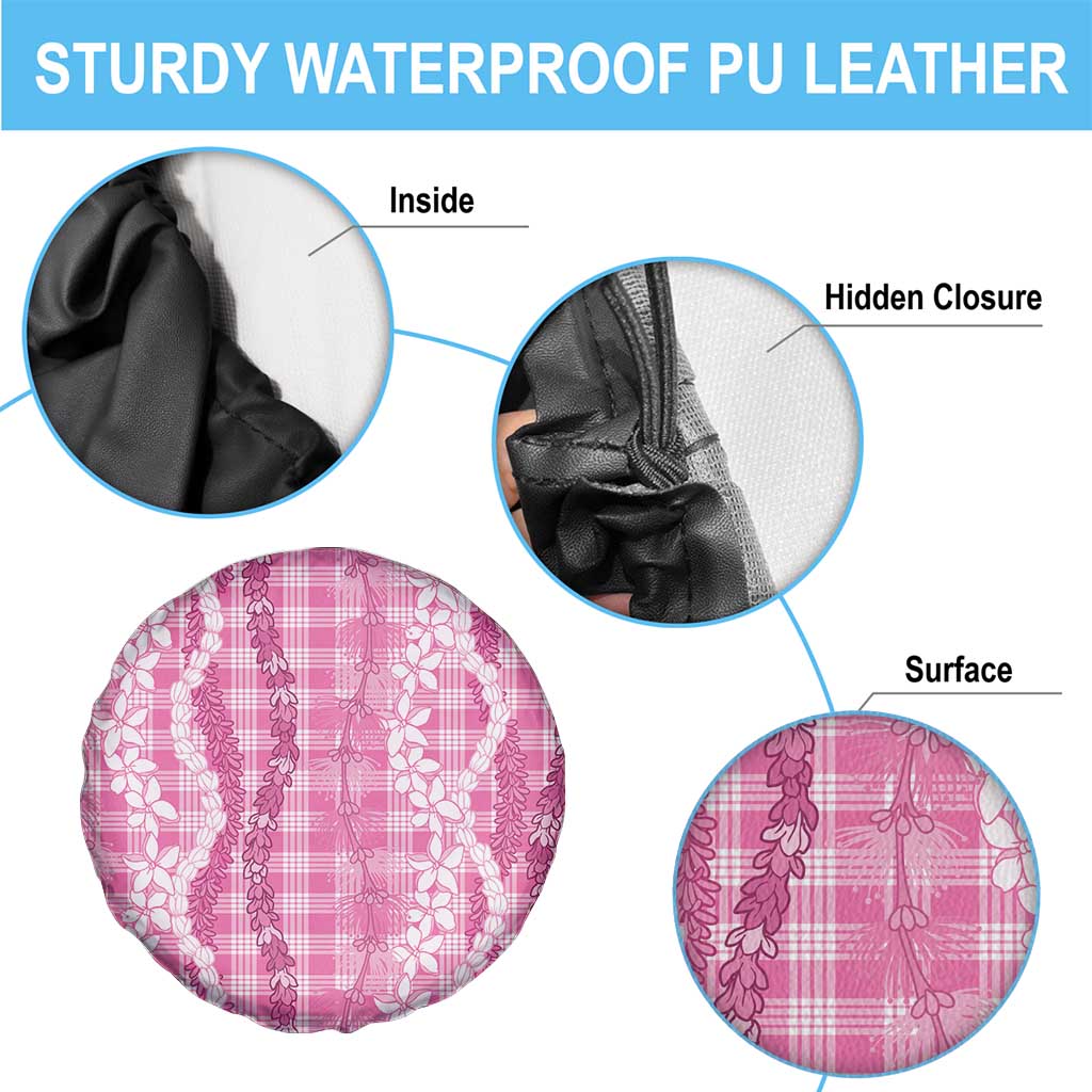 Hawaiian Ohia Lehua Lei Spare Tire Cover Plaid Palaka Akala Pattern - Polynesian Pride