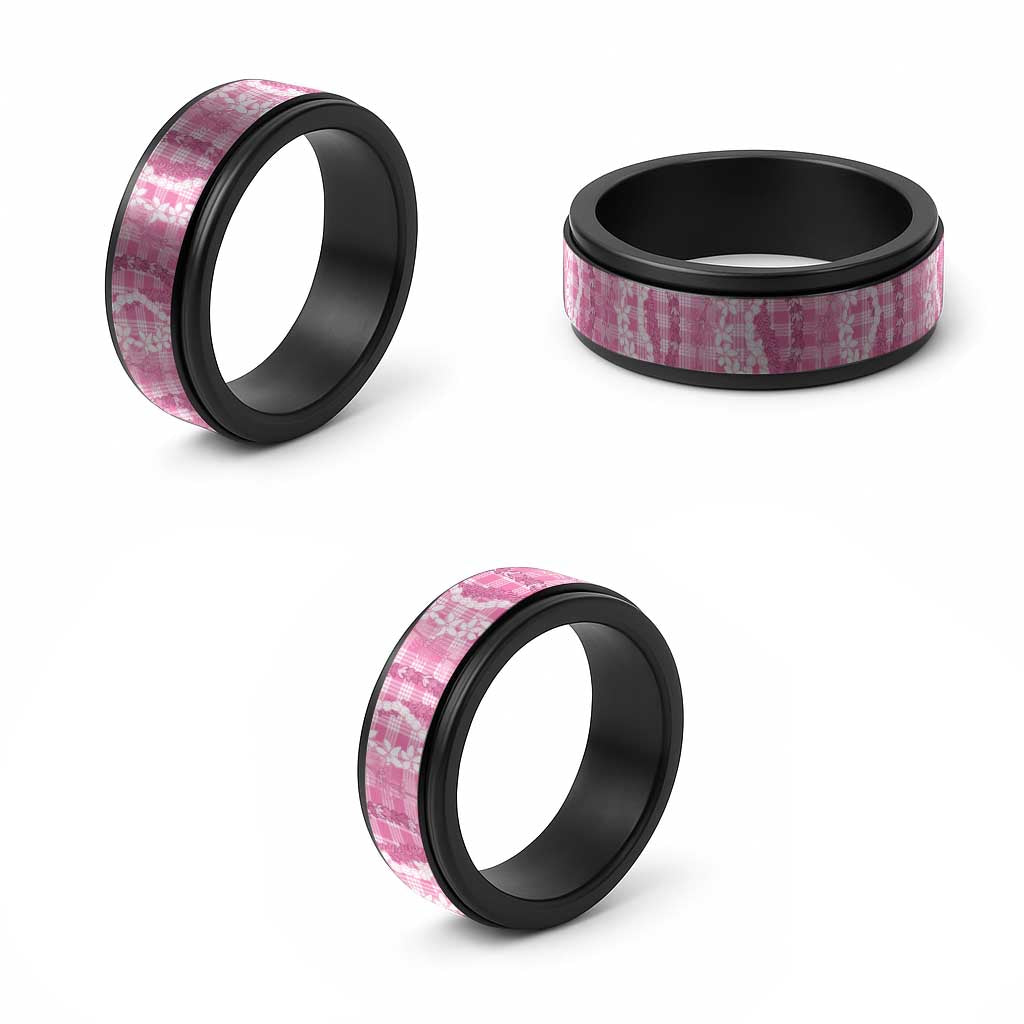 Hawaiian Ohia Lehua Lei Spinner Ring Plaid Palaka Akala Pattern - Polynesian Pride