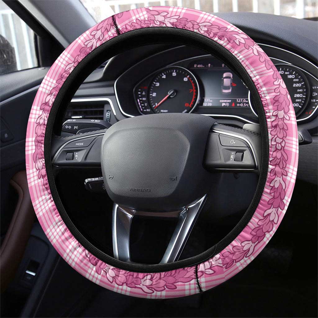 Hawaiian Ohia Lehua Lei Steering Wheel Cover Plaid Palaka Akala Pattern LT9 - Polynesian Pride