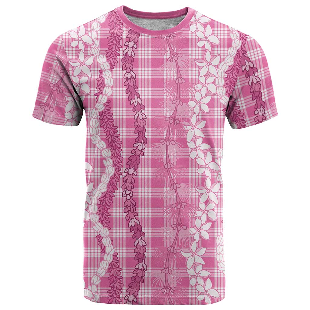 Hawaiian Ohia Lehua Lei T Shirt Plaid Palaka Akala Pattern LT9 Pink - Polynesian Pride